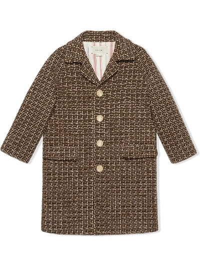 Shop Gucci Square G Patterned Coat In Brown