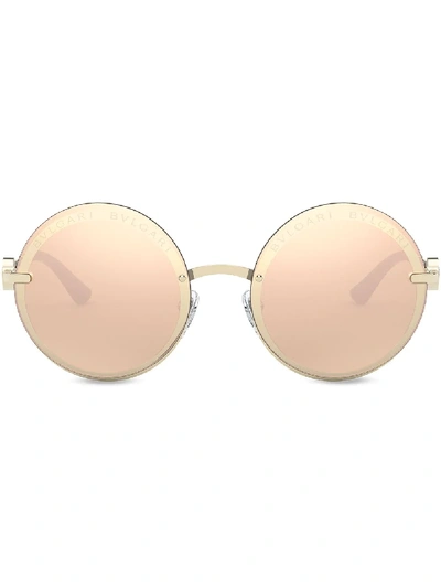 Shop Bvlgari On-me Round Metal Sunglasses In Gold