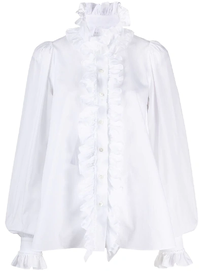 Shop Dolce & Gabbana Ruffle-trim Long-sleeve Shirt In White