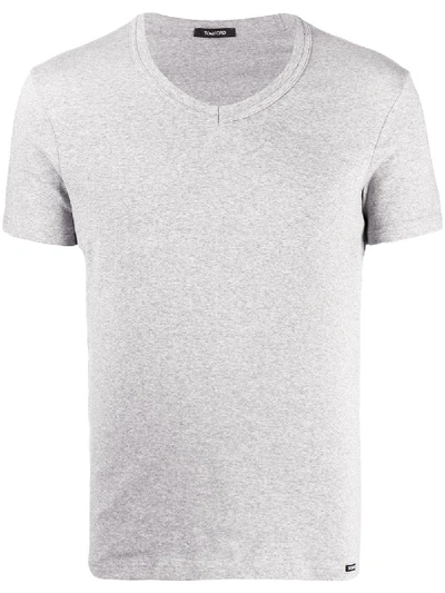 Shop Tom Ford Logo Patch V-neck T-shirt In Grey