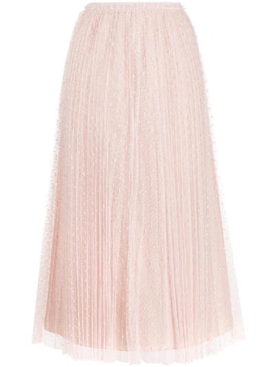 Shop Red Valentino Pleated Tulle Midi Skirt In Pink