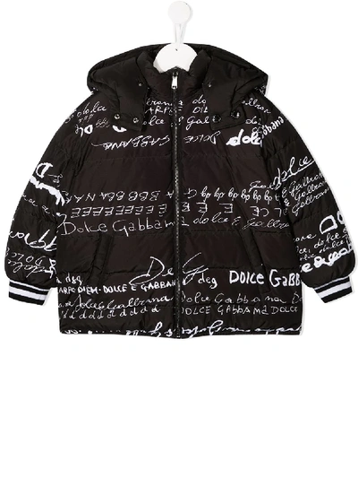 Shop Dolce & Gabbana Logo Print Padded Coat In Black
