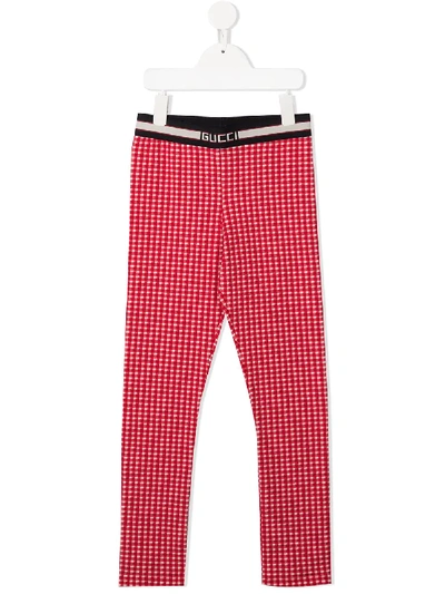 Shop Gucci Gingham Skinny Trousers In Red