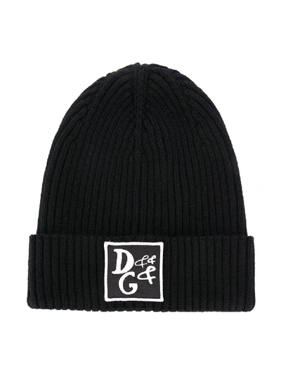 Shop Dolce & Gabbana Logo-patch Ribbed Beanie In Black