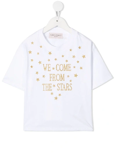 Shop Alberta Ferretti Glitter Slogan Print T-shirt In White