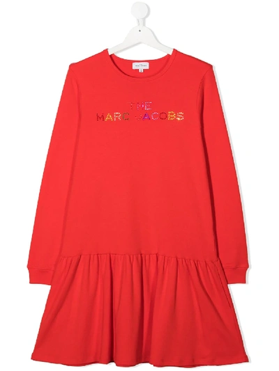 Shop The Marc Jacobs Teen Rhinestone Logo Skater Dress In Red