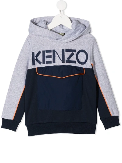 Shop Kenzo Colour-block Logo Hoodie In Grey