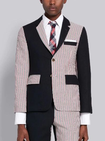 Shop Thom Browne Navy Wool Double Face Stiff Crepe Funmix Classic Unconstructed Sport Coat In Blue