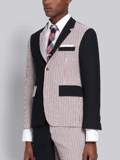 Shop Thom Browne Navy Wool Double Face Stiff Crepe Funmix Classic Unconstructed Sport Coat In Blue
