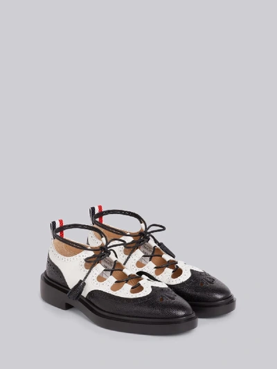 Shop Thom Browne Black And White Pebbled Calfskin Ghillie Brogue