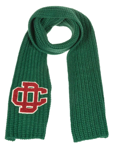 Shop Dsquared2 Logo Detail Rib Knit Scarf In Green