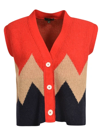 Shop Jejia Sleeveless V-neck Cardigan In Red/blue/beige