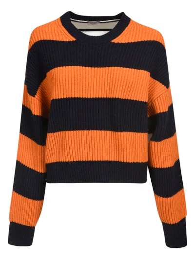 Shop Mrz Double-stripe Sweater In Navy/spice