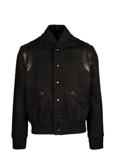 Shop Saint Laurent Classic Teddy Bomber Jacket In Black