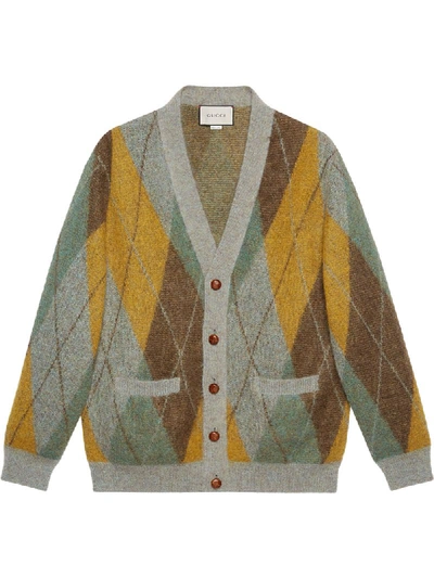 Shop Gucci Argyle Oversized Cardigan In Green