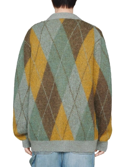 Shop Gucci Argyle Oversized Cardigan In Green