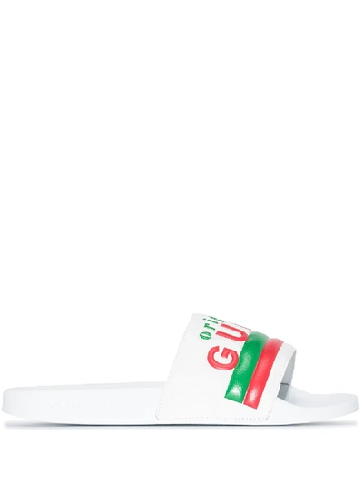 Shop Gucci Original Leather Slides In White