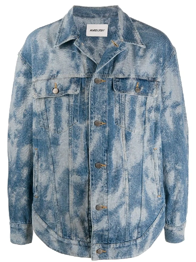 Shop Ambush Bleached-effect Denim Jacket In Blue