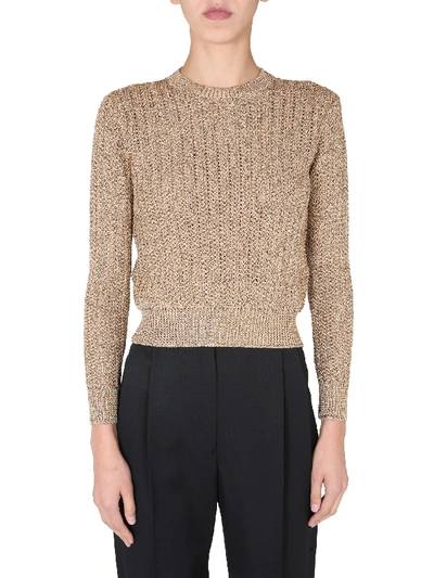 Shop Saint Laurent Crew Neck Sweater In Gold