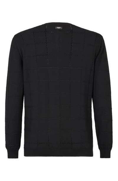 Shop Fendi Pointelle Grid Wool Crewneck Sweater In Black