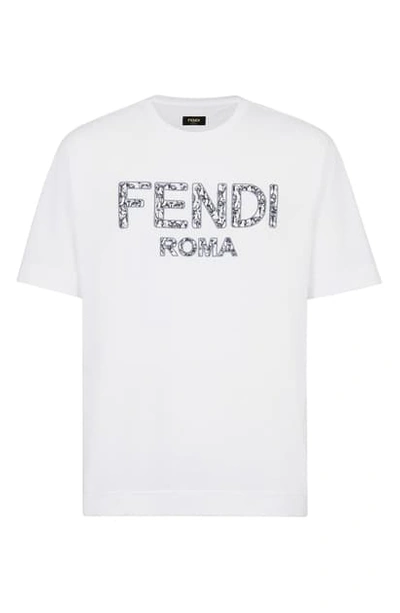 Shop Fendi Roma Floral Logo Applique Graphic Tee In White