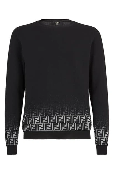 Shop Fendi Ff Degrade Crewneck Wool Blend Sweater In Black