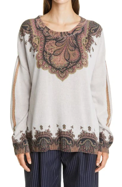 Shop Etro Placed Paisley Print Wool & Cashmere Sweater In 990 White