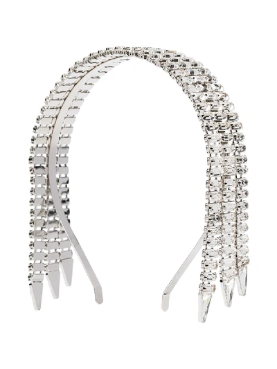 Shop Gucci Crystal Tassel Headband In Silver