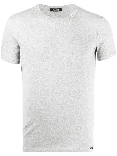 Shop Tom Ford Logo Patch Crew Neck T-shirt In Grey