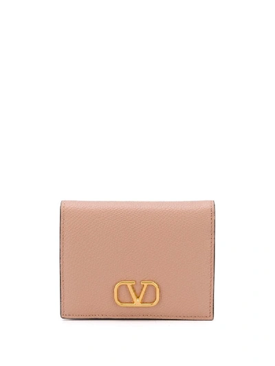 Shop Valentino Vlogo Signature Compact Leather Wallet In Neutrals