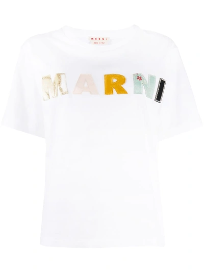 Shop Marni Embroidered Logo Short-sleeved T-shirt In White