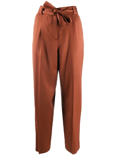 Shop Pt01 Tie-waist Cropped Trousers In Brown