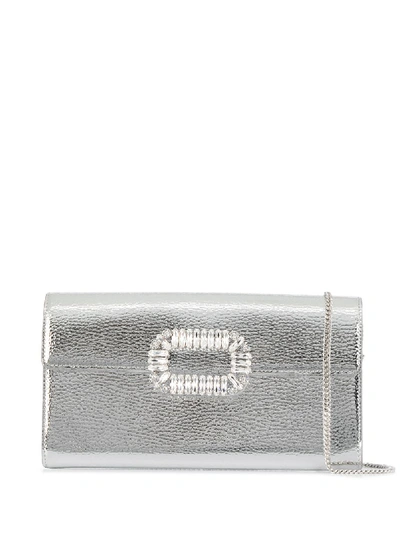 Shop Roger Vivier Leather Clutch In Silver