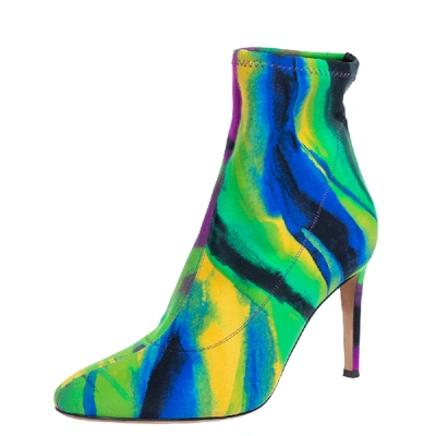 Pre-owned Giuseppe Zanotti Multicolor Tie Dye Stretch Fabric Sock Ankle Boots Size 39