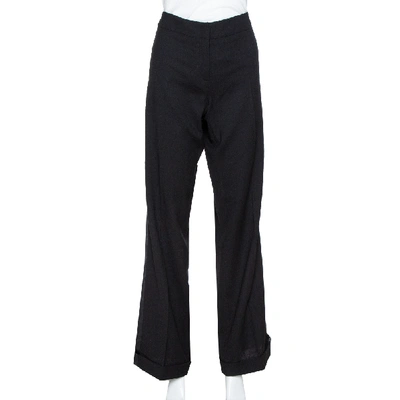 Pre-owned Roberto Cavalli Black Wool Blend Tailored Flared Trousers L