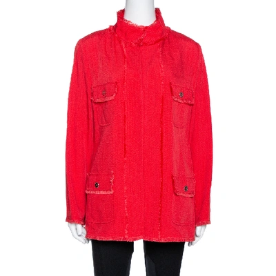 Pre-owned Dolce & Gabbana Red Fringed Button Front Jacket L