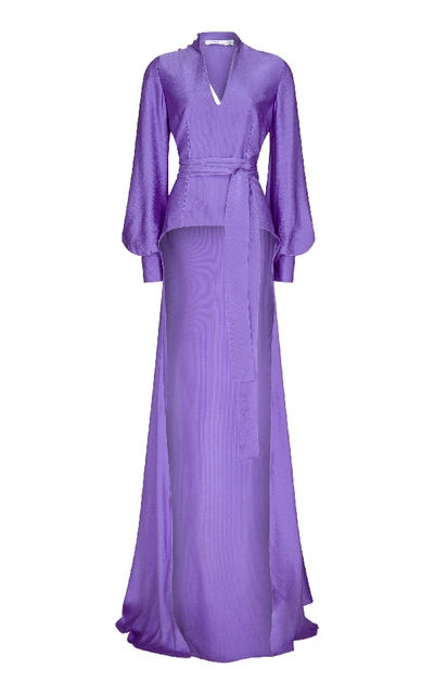 Shop Safiyaa Cedella Hammered Silk Long Top In Purple