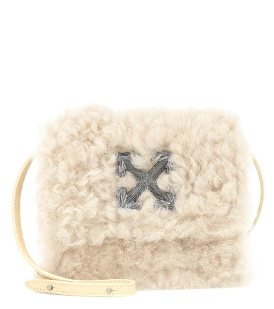 Shop Off-white Jitney 0.7 Small Shearling Shoulder Bag In Beige