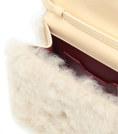 Shop Off-white Jitney 0.7 Small Shearling Shoulder Bag In Beige