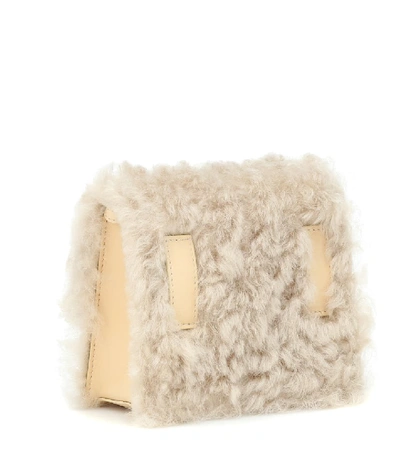 Shop Off-white Jitney 0.7 Small Shearling Shoulder Bag In Beige