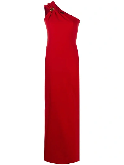 Shop Versace Asymmetric Evening Dress In Red