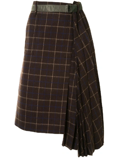 Shop Sacai Asymmetric Tartan Skirt In Brown