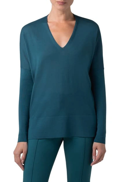 Shop Akris Punto Oversize V-neck Merino Wool Sweater In Wave