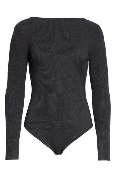 Shop Jacquemus Adour Ribbed Wool Blend Bodysuit In Anthracite Stripes