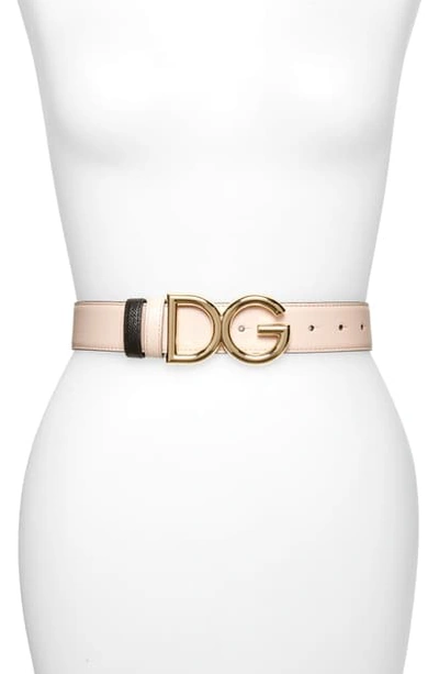 Shop Dolce & Gabbana Logo Buckle Reversible Leather Belt In Rosa/ Black