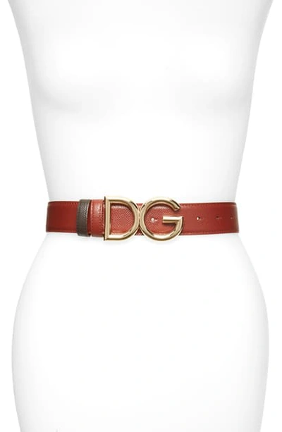 Shop Dolce & Gabbana Logo Buckle Reversible Leather Belt In Cognac/ Tesa Moro