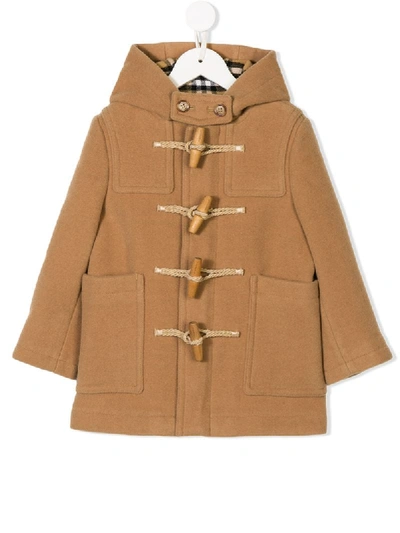 Shop Burberry Hooded Duffle Coat In Brown