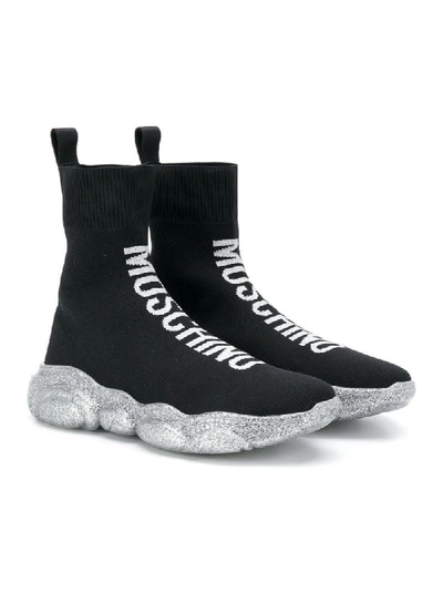 Shop Moschino Teen Logo Sock Sneakers In Black