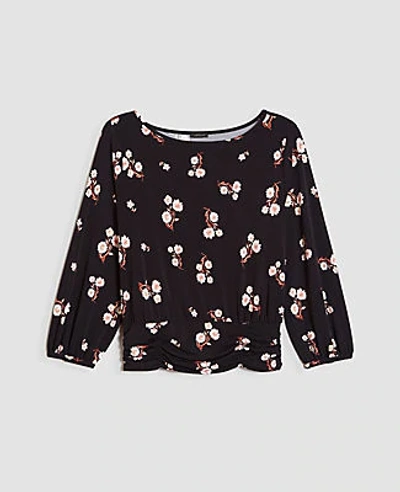 Shop Ann Taylor Floral Matte Jersey Smocked Waist Top In Black