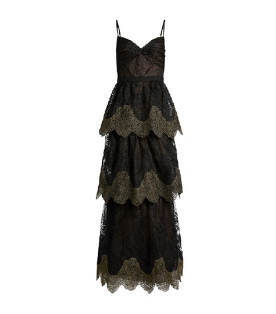 Shop Marchesa Notte Scalloped Layered Lace Gown